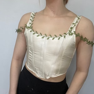 Regency short stays, regency corset top, renaissance corset, regency bodice, floral corset top, cream corset top, regency bustier corset