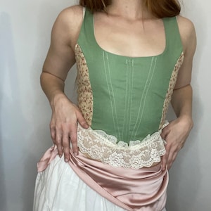 Floral sage green corset top, cottagecore clothing, Renaissance corset, vintage fabric top, cottagecore corset, bespoke corset top