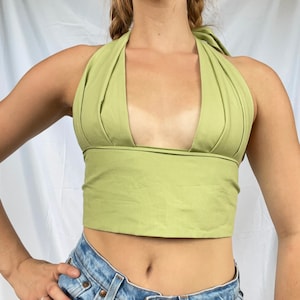 sage green halter, cottagecore top, sustainable clothing, cottage core clothing