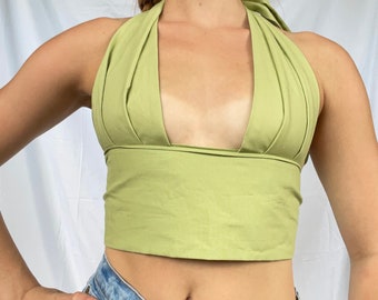 sage green halter, cottagecore top, sustainable clothing, cottage core clothing