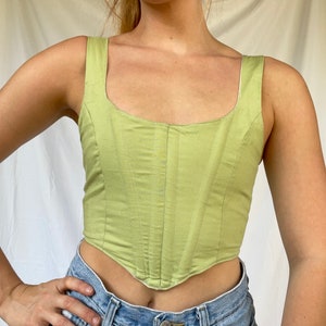 green corset top, cottagecore clothing, cottagecore corset, sage green top, handmade clothing, hippie fairy princess boho