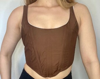 Brown corset top, cottagecore clothing, cottagecore corset, chocolate brown top, handmade clothing, hippie fairy princess boho