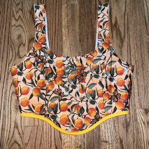 floral corset top, butterfly orange peach crop top, ditsy floral, summer corset, spring outfit, garden, fairy, cottagecore, whimsy