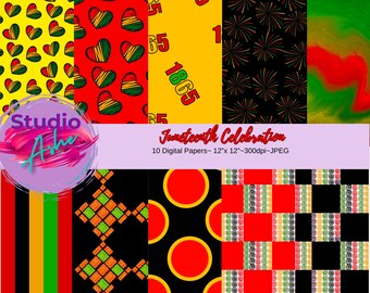 Juneteenth Digital Paper - 10 digital backgrounds,Freedom Day, African American Pride, Kente Patterns, Black history month| Instant Download