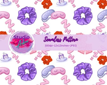 Pajama-Themed Seamless Digital Pattern Pack | 12x12 Inches | Cozy Sleep Accessories Clipart | Scrapbooking, Sublimation, and More!