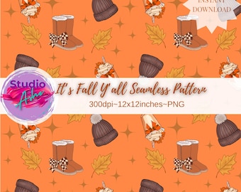 It’s Fall Y’all | Cozy Autumn Seamless Pattern | Fall Digital Paper | Instant Download