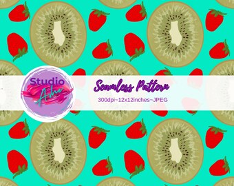 Strawberry Kiwi Seamless Digital Pattern – 12x12” JPEG | Fruit Background for Sublimation, Scrapbooking, and Crafts | Instant Download