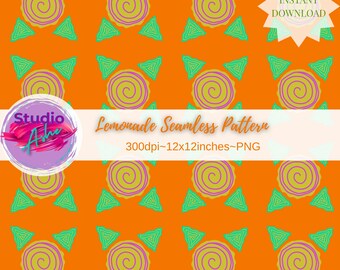 Bright retro Memphis Ankara Terazzo Seamless Pattern, 12x12 inch, 300dpi Digital Paper, Colorful Abstract Orange, PNG, Instant Download