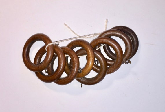 Eight Vintage Round Wooden Curtain Rings Walnut Etsy