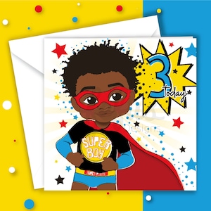 Black Boy 3.Geburtstag Karte | Afroamerikanische Grüße | Fefus Designs