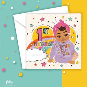 1e verjaardag meisje gemengd ras | Eerste verjaardagskaart | Biraciale baby | Multiculturele baby | Afro-Amerikaanse baby | Kinderen empoweren