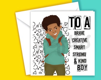 Mixed Race Boy Greetings card | Diverse Kids Birthday Cards | Multicultural | Dual Heritage Kids| Empowering Boys | Fefus Designs