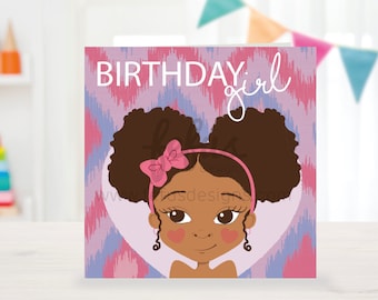 Mixed Girl Birthday Card | Black Kids greetings for Daughter, Niece, Granddaughter, Goddaughter | Black Toddler Girl | African American kids