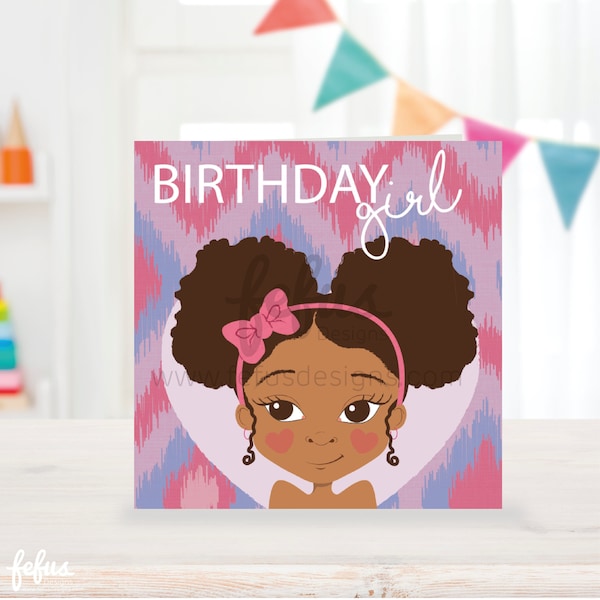 Carte d'anniversaire fille mixte | Salutations Black Kids pour fille, nièce, petite-fille, filleule | Petite fille noire | Enfants afro-américains