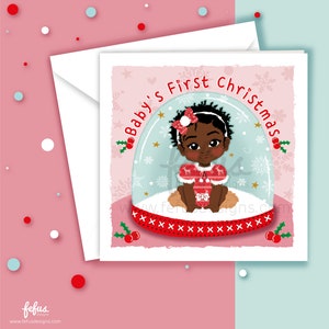 La première carte de Noël du bébé noir | 1er Noël d'une petite fille | Boule à neige pour les fêtes de fin d'année | Fefus Designs