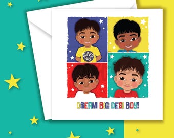Dream Big Desi Boy Birthday Card – South Asian Cultural Representation Greeting Card