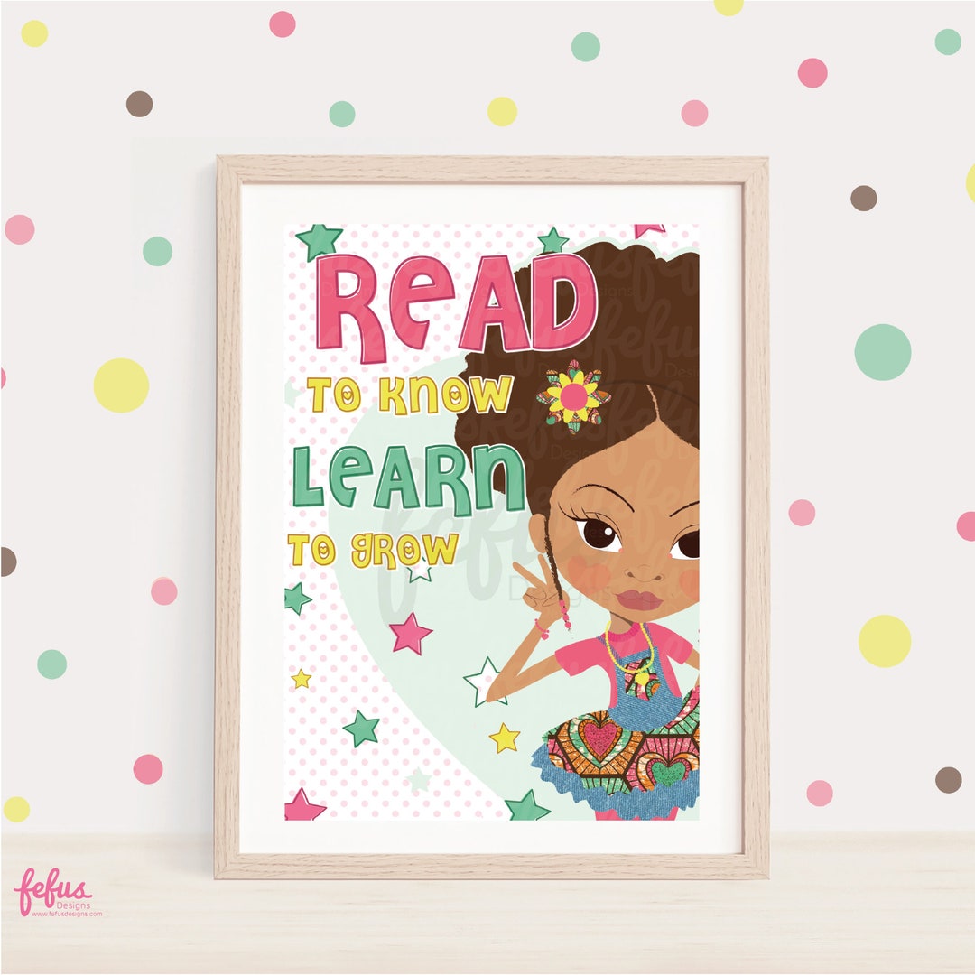 Biracial Girl Wall Art Read to Know Mixed Girl Magic Bedroom Decor Cute