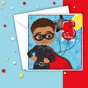 5ème carte d'anniversaire de Brown Boy | Bambin métisse |  Cinquième anniversaire | Cartes de voeux | Bébé afro-américain | Enfants multiculturels