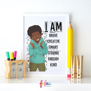 Black Boy Joy Affirmation Wall Art | positive affirmations art for black child | Cool Boys Bedroom Poster | Brown Boy | Empowering Boys