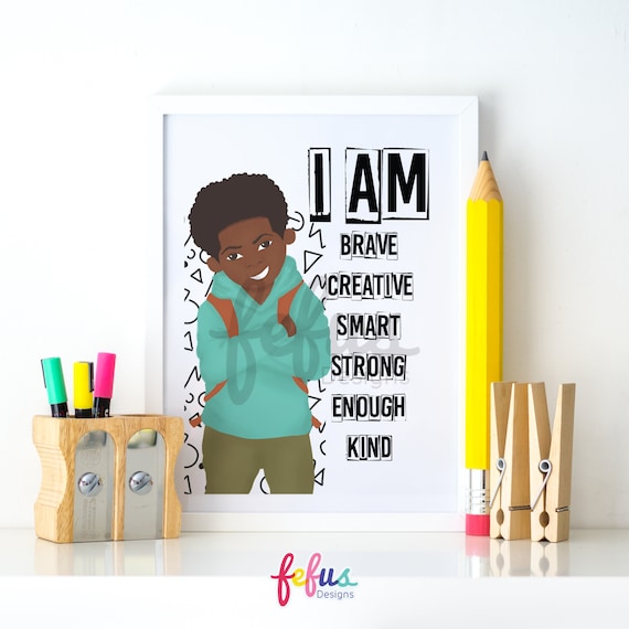 Black Boy Joy Affirmation Wall Art | positive affirmations art for black child | Cool Boys Bedroom Poster | Brown Boy | Empowering Boys