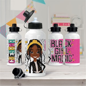 Custom Girls Water Bottle | Black Girl Aluminium Bottle | Personalised Birthday Gift | Back to School | Christmas Gift | Fefus Designs