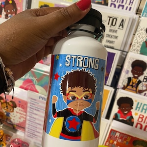 Boy Water Bottle Melanin Boy, Kids Gift Idea for Back to School, Personalized 20 oz tumbler, Gift for Kids Birthday Gift, Black Super hero
