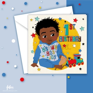 Primo compleanno di un neonato nero / 1° compleanno / Biglietto di auguri per neonato multiculturale / Neonato birazziale / Maschi