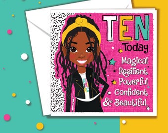 10th Birthday Card for Black Girls, Ten Today Empowering Affirmation Tween Card