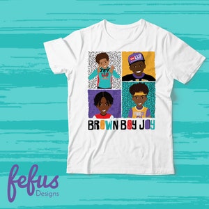 4 T-shirt per ragazzi marroni / T-shirt per ragazzi neri Joy / Diverse / Afroamericani / Eccellenza nera / Empowering Boys / Bambini con capelli afro / Carini / Melanina