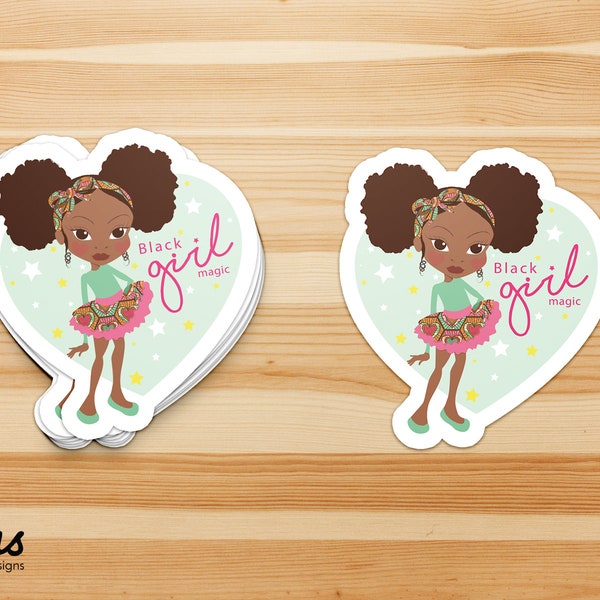 Black Girl Magic Individual Die Cut Sticker | Natürliches Haar | Schwarzer Girls Rock | Afro Haarkunst | Lockenmädchen | Süße Mädchen | Befähigende Mädchen