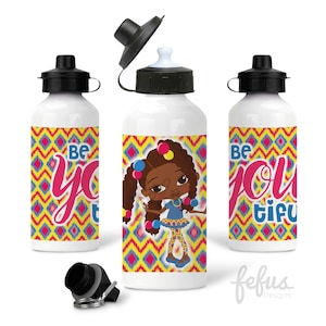 Personalised Water Bottle for Kids | Black Girl Aluminium bottle | Gifts ideas Birthday | Christmas | School drinks bottle | Sports bottle