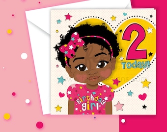 Black Girl 2nd Birthday Card | Second Birthday Celebration | Children Card | African American Kids | Multicultural | Empowering Girls