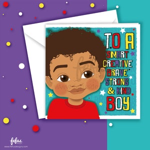 Biglietto di auguri per il compleanno di un bambino marrone - Figlio, nipote, nipote, figlioccio, bambino / Gioia del bambino marrone / Saluti / Afroamericano / Potenziante