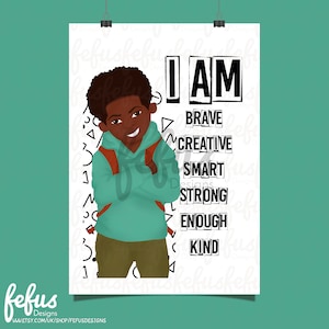 Brown Boy Affirmation Art | Black boy poster | Boys Bedroom | Wall Art | Curly kids | Cool Boys | Empowering Boys