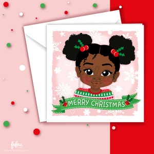 Kerstkaart zwart meisje voor peuter | Happy Christmas Afro-meisje - Dochter, nichtje, kleindochter, peetdochter | Zwarte meid magie | Kerstkaart