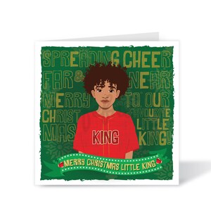Kerstkaart gemengd ras jongen | Vrolijk kerstfeest kleine koning | Afro-kerstkaart voor kinderen | Diverse kerstwenskaart
