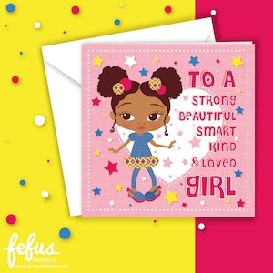 Lil Fashionista - Carte de voeux de fille feuilletée | Célébration | Cartes pour enfants | Naturel | Cheveux afro pour enfants | Mignon | Multiculturel | Autonomiser les filles