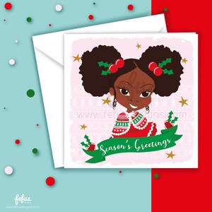 de Noël Afro Puffs Girls V2 | salutations | Noël | Cartes pour enfants | Afro | Cartes noires | Voeux de saison | Mignon | Noël