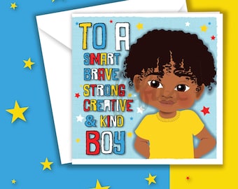 Blindian Boy Birthday Card – Mixed Heritage Affirmation Greeting Card  by Fefus Designs