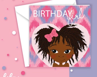 TWIST GIRL BIRTHDAY card | greetings | Celebration | Kids Cards | Natural Hair | Afro hair kids | Cute | Multicultural | Empowering Girls