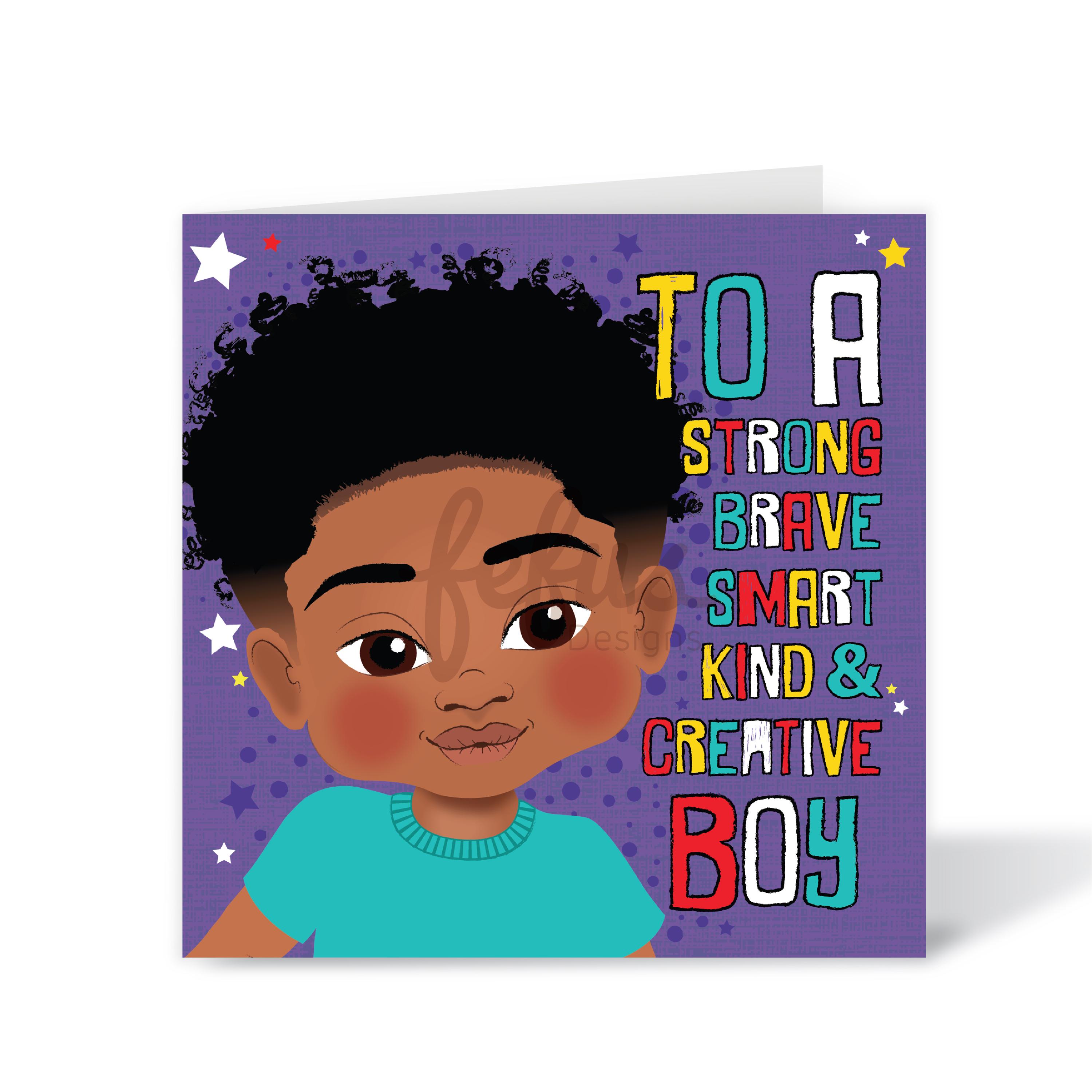 Empowering Brown / Blindian Boy Birthday Card - Greeting cards Celebrating Diversity & Self-Love | Fefus Designs