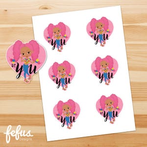 Stickervel A4 | 6 gestanste stickers | BE YOU Pinky Girl | Zwarte meid magie | Empowerment-stickers voor meisjes | Fefus-ontwerpen
