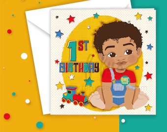 1st Birthday Card | Baby Boy First Birthday Card | 1st Birthday Gift | Mixed Race Baby 1st Birthday | Son Birthday Card | Black Baby Boy