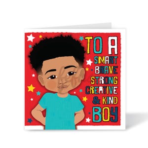 Bambini con eredità mista, biglietto di compleanno per ragazzo Blasian, design inclusivo e stimolante, amore per se stessi e diversità / Fefus Designs