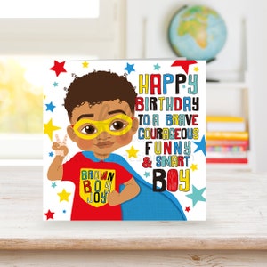 Geef je kleine superheld een boost met onze Mixed Race Boy Super Hero-verjaardagskaart - Mixed Boy magic, African American Card | Wereldwijde verzending