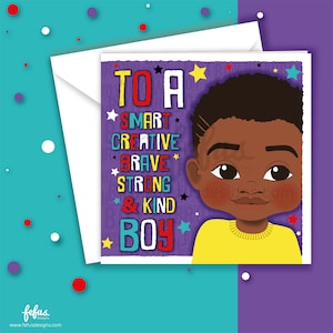 Tarjeta de cumpleaños de niño negro para niños pequeños / Brown Boy Joy / Saludos / Celebración / Tarjetas para niños / Niño afroamericano / Rey / Melanina / Empoderamiento