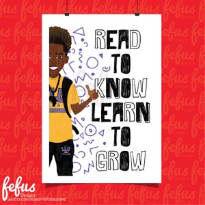 READ TO KNOW Wall Art | Book Worm | African American  |  Boys Bedroom | Wall Art  | Sport | Brown Boy | Black Boy Joy | Empowering Boys