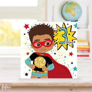 Brown Boy 3rd Birthday card / Bambino di razza mista / Terzo compleanno / Biglietti di auguri / celebrazione / Afroamericani / Bambini multiculturali