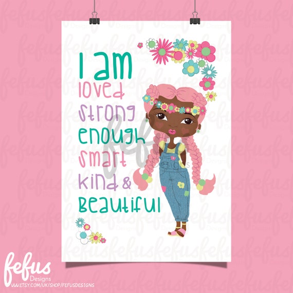 I Am Affirmation Wall Art Natural Hair Girls Girls Bedroom Etsy