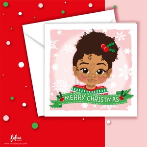 Carte de Noël de fille brune de bébé de Zazzle.be Liste d'envies Vous avez des idées ? Happy Christmas Afro girl - fille, nièce, petite-fille, filleule | Magie mixte | Carte de Noël